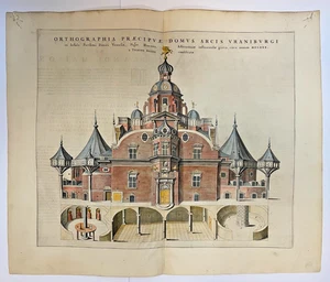 DENMARK URANIBORG HUEN ISLAND 1663 WILLEM BLAEU LARGE ANTIQUE VIEW (WITH GOLD) - Picture 1 of 7