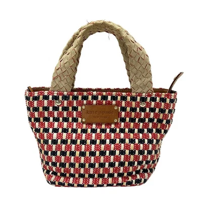 Auténtico Bolso de Mano Kate Spade - Rojo Beige Multi Fibra Química Algodón Cáñamo Cuero Foto 1 de 4