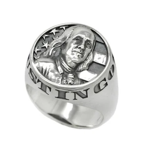Benjamin Franklin Mens Sterling Silver Ring Signet - Picture 1 of 13