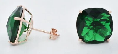 PENDIENTES STUD A CUADROS ESMERALDA 16,78 quilates oro rosa 14k - nuevos con etiquetas - hechos en ee. uu. Foto 1 de 3