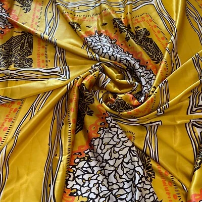 Yellow Multicolor Tribal Print Bohemian Satin Polyester Fabric - By the Yard - Image 1 of 2