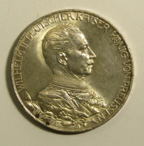 1913 A Germany (Prussia) 3 Mark - William II Silver KM#535 - Picture 1 of 2