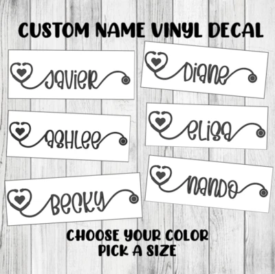 Estetoscopio Enfermera Doctor Nombre Personalizado Calcomanía Vinilo Permanente Personalizar Adhesivo Foto 1 de 4