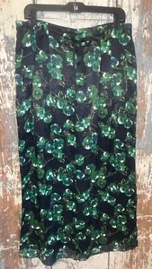 Anthropologie Elevenses Navy and Kelly Green Floral Flare pants silky size 10 - Picture 1 of 8