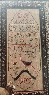 Primitive Sampler Cross Stitch Chart HIGH ON A HILL Bird Folk - Image 1 of 4