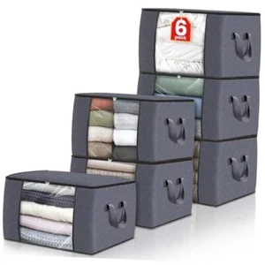 6 Pack Clothes Storage, Foldable Thick Fabric Blanket Storage Bags, 6pack Grey - Picture 1 of 7