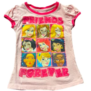Disney Princess girl's pink ruffle sleeve Friends Forever t-shirt sz XS 4/5 - Picture 1 of 6