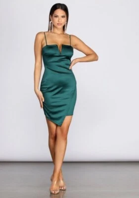 Rue 21 Cocktail Slip Dress Womens L Teal Tulip Hem Feminine Romantic Date Night - Image 1 of 4