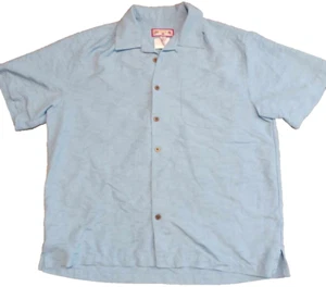Caribbean Joe Hawaiian Shirt Mens XL Blue Solid Palm Short Sleeve Button Up - Picture 1 of 5