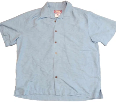 Caribbean Joe Hawaiian Shirt Mens XL Blue Solid Palm Short Sleeve Button Up - Image 1 of 4