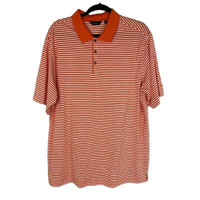 Walter Hagen 条纹高尔夫 Polo 衫橙色白色皮马棉短袖 XL — 第 1/4 张图片