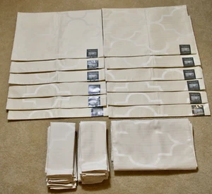 Placemats Napkins Table Runner Set of 12 Park Ave Ivory Water Repellent  - Picture 1 of 14