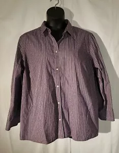 Sz 3 XL Women’s Blouse Plum Striped Long Sleeves, Button Down Top. Preowned - Picture 1 of 6