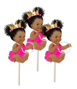 Juego de 3 coronas de oro de princesa afroamericana sentada rosa caliente - Imagen 1 de 1