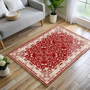 Red Traditional Rug, Floral Oushak Rug, Classic Turkish Area, Boho White Flower - Picture 1 of 10