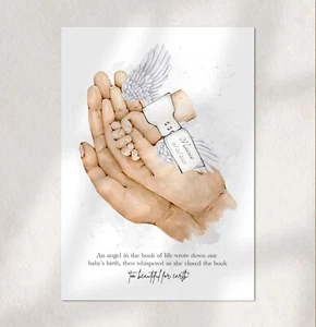 Estampado de recuerdo de bebé ángel, manos de padres y bebé, pérdida de bebé, regalo de ángel bebé - Imagen 1 de 11