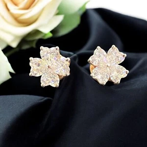 Beautiful 2 Cts Heart Shape Natural Diamonds Flower Stud Earrings 14K Rose Gold - Picture 1 of 6