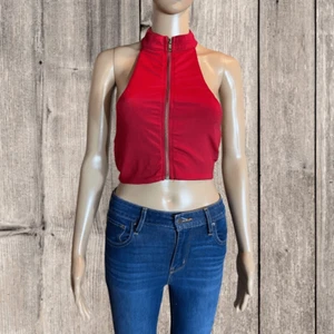 Vintage Rumor Boutique Choker Zip Crop Top Red Small - Picture 1 of 3