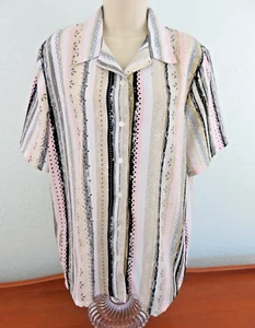 BonWorth Woman's Multi-Color Short Sleeve Button Front Top Size XL - Picture 1 of 5