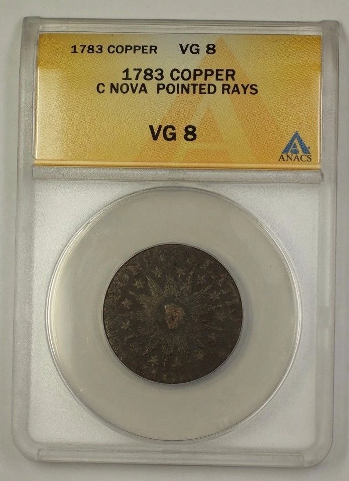 1783 US Colonial Copper C NOVA Pointed Rays Copper Coin ANACS VG-8 - Image 1 of 2