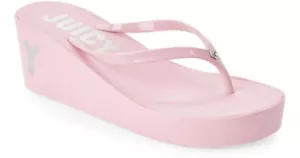 JUICY BY JUICY COUTURE Naomi Printed Thong Wedge PINK Sandals Flip Flops NEW!! - Picture 1 of 6
