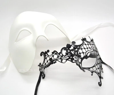 Prom Party Couple Venetian Metal White Plastic Men & Women Masquerade Mask - Image 1 of 3