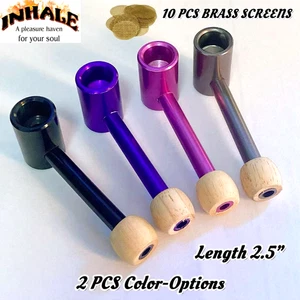 2.5" mini herb tobacco smoking metal pipe wood mouth tip w 10 brass screen - Picture 1 of 5
