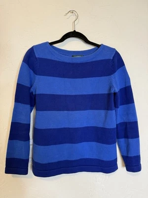 Lauren Ralph Lauren女式Petite P/P复古蓝色条纹圆领毛衣 — 第 1/4 张图片