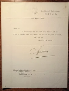 Carta firmada por Lord Londonderry (1878-1949) del Ministro de Educación de Irlanda del Norte - Imagen 1 de 3