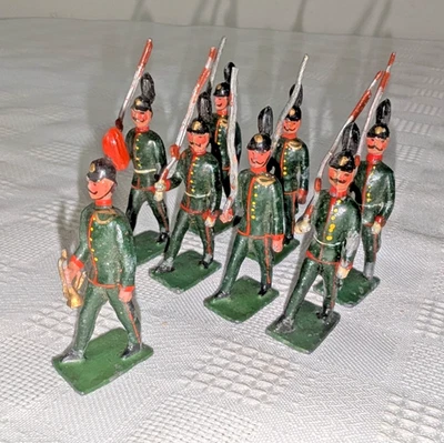 Antiguo Heyde Alemán Plomo Marchando Juguete Soldados (ver fotos) 45mm Lote de 8 Foto 1 de 3