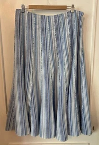PER UNA Blue Stripe Linen Blend Paneled Full Midi Skirt UK Size 16 Long - Picture 1 of 8
