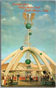 1950er SANTA MONICA Kalifornien Postkarte PACIFIC OCEAN PARK Eingang / Vergnügungspark - Bild 1 von 2