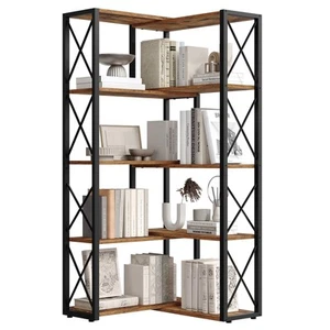 HOOBRO Corner Bookshelf, 5-Tier Industrial Corner Bookcase, Open Display Stor... - Picture 1 of 9