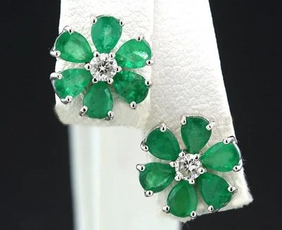 Smaragd Brillant Ohrstecker  10,0 mm 750 Weißgold Wert 2.900 Euro Neu - Bild 1 von 3