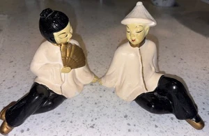 Mid Century Vintage Chalkware Asian Man & Woman Figurine Bookends Or Display - Picture 1 of 11