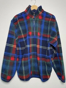 PLAID FLEECE PULLOVER 1/4 ZIP SWEATER TARTAN PREPPY MOCK NECK SZ SMALL OVERSIZED - Picture 1 of 6