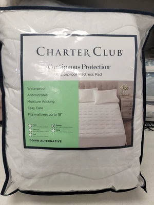 Almohadilla de colchón Charter Club de protección continua impermeable Queen blanca Foto 1 de 3