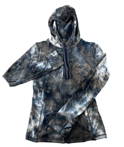 Define Jacket Hooded Womens Med Gray Navy Full Zip Tie Dye Marble Buttery Soft - Picture 1 of 12