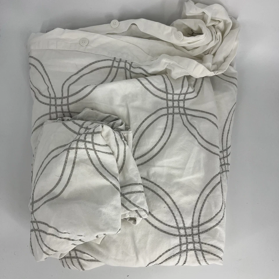 Funda nórdica Restoration Hardware bebé niño 2 fundas gris blanco bordada completa Foto 1 de 4