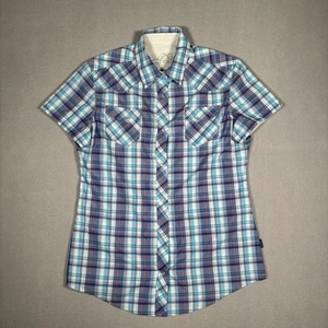 Kuhl Pearl Snap Short Sleeve Shirt Women’s large Western Blue Plaid Hiking - Picture 1 of 10