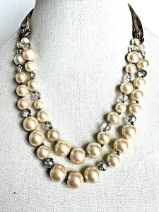Collana Monet Perle Finte Argento Bianco Cristallo Distanziali Nastro Velluto BELLA 20" - Foto 1 di 23