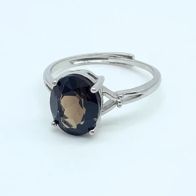 Smoky Quartz Adjustable Stainless Steel Ring - Image 1 of 2
