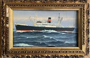Original Ölgemälde Fischereischiff auf See um 1957 – Kapitänsbild Deutschland - Picture 1 of 2
