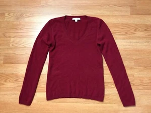 Caslon Sweater Womens S Burgundy 100% Cashmere V-Neck Long Sleeve - Picture 1 of 11