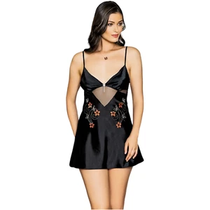 Damen Satin & Spitze schwarz Negligee/passender Tanga Babydoll europäische Produkte - Bild 1 von 3