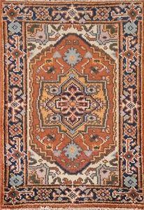 Geometrischer Rost/Marineblau Heriz Serapi handgeknüpfter orientalischer Foyer Teppich 2'x3' - Bild 1 von 12