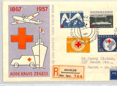 NETHERLANDS 1957 FDC RED CROSS Haarlem Reg'd First Day Cover {samwells}RC103 - Image 1 of 4