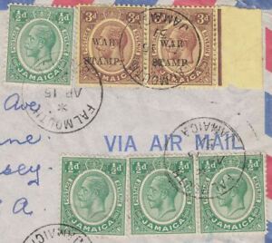 Jamaica 1951 KGV ½d Bow Flaw, War Stamp 3d No Stop Varieties Used on Cover - USA