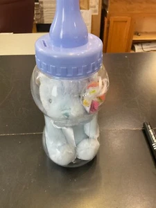Baby Bottle Bank Baby Shower Gift Blue Bottle With Stuffed Bear - Picture 1 of 2