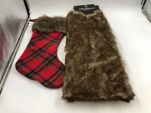 The Christmas Shoppe 48in Plaid Tree Skirt & 20in Stocking Set AA02B23020 - Picture 1 of 6